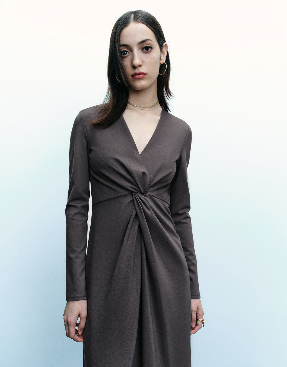 Twist Front V-Neck A-Line Dress