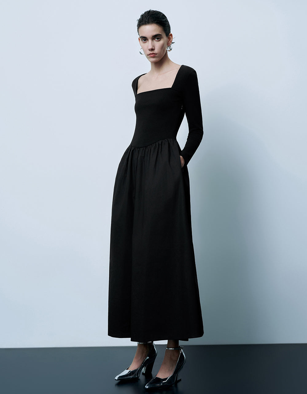 Square-Cut Collar A-Line Dress