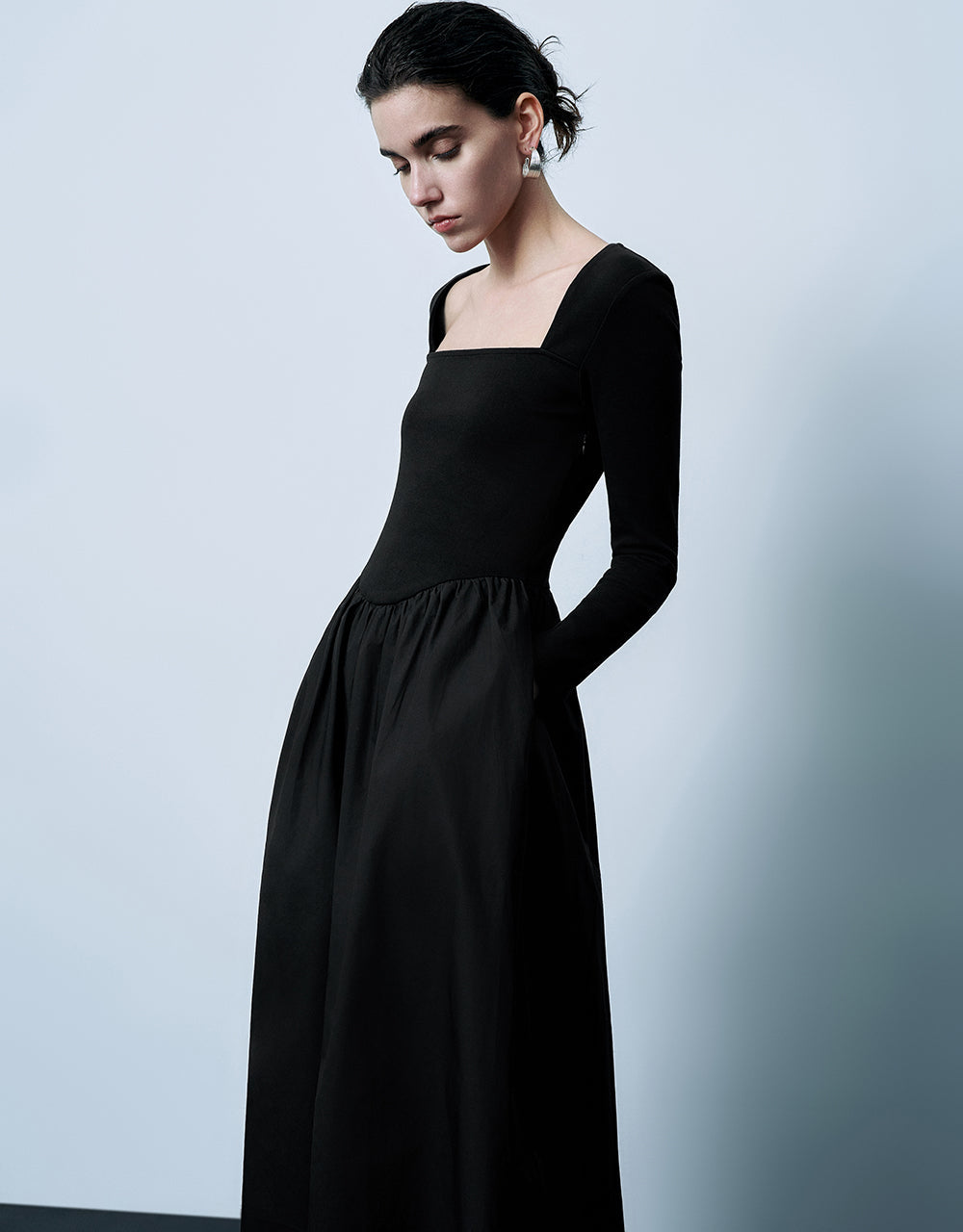 Square-Cut Collar A-Line Dress