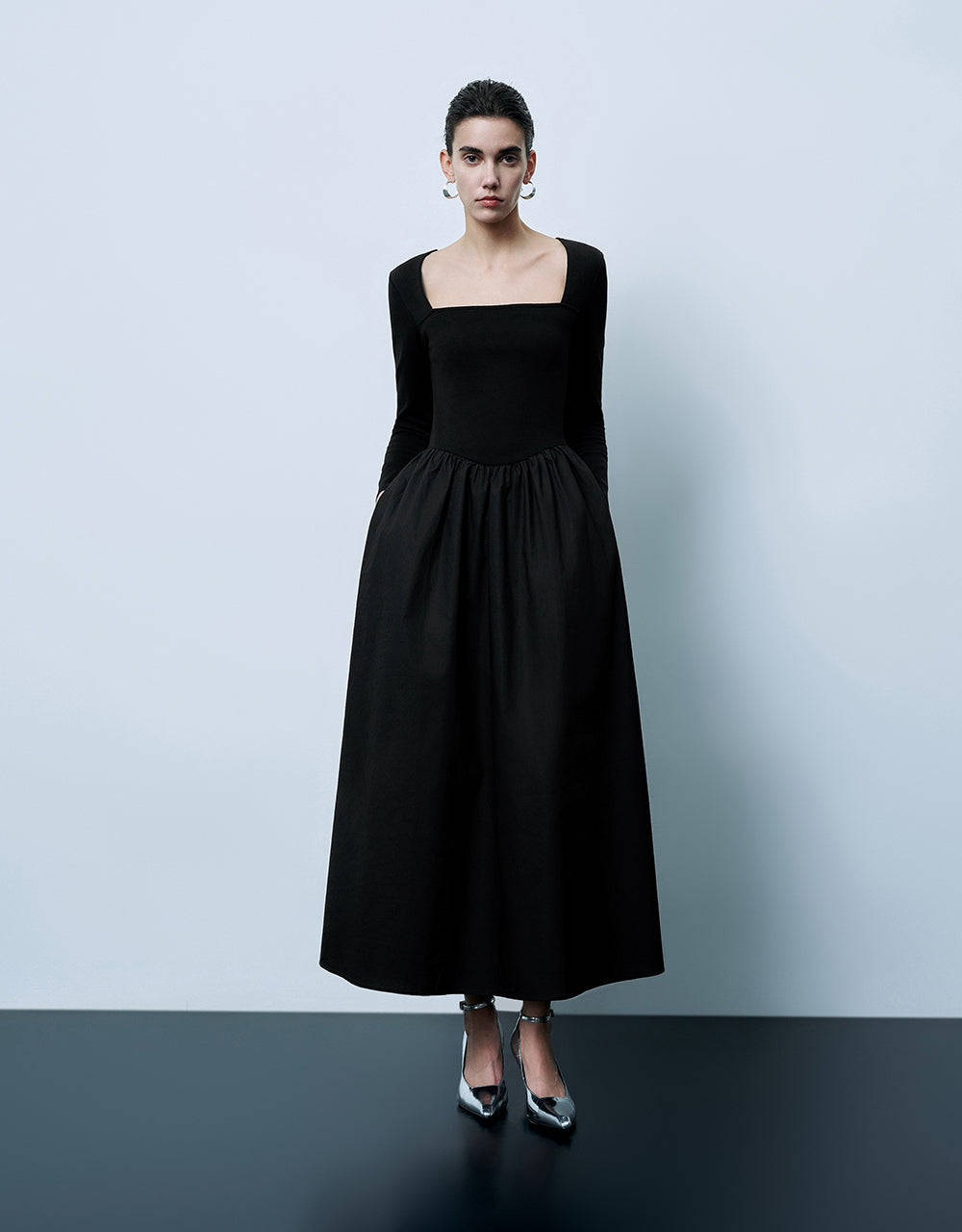 Square-Cut Collar A-Line Dress