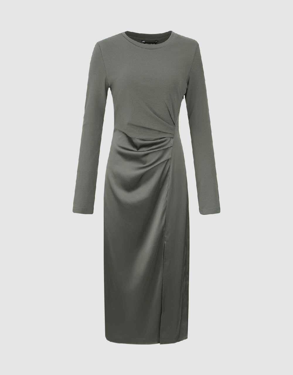 Split Hem Ruched Crew Neck Straight Dress