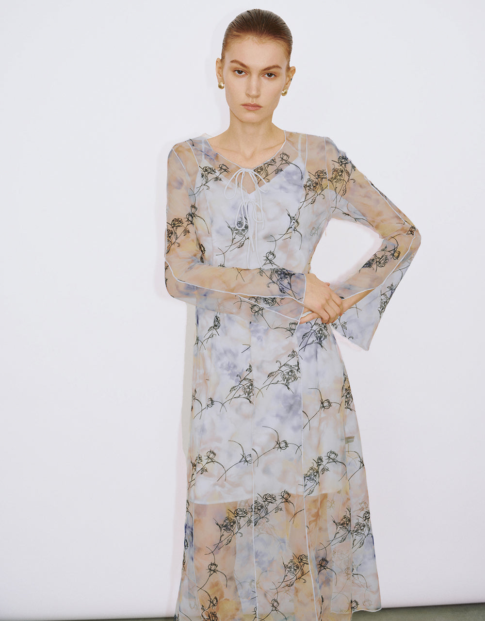 Printed Crew Neck A-Line Dress