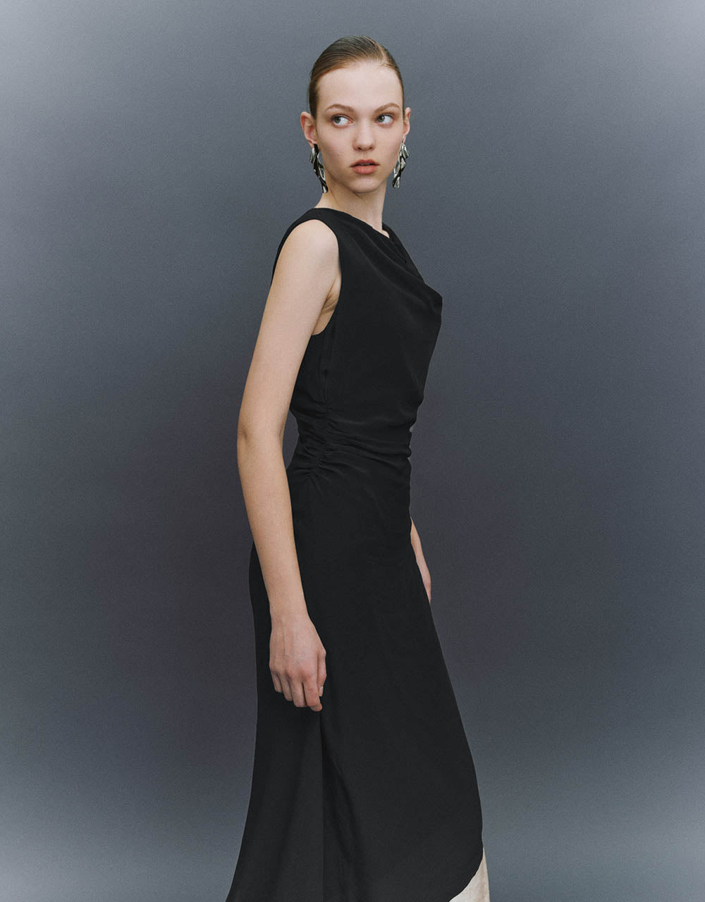 Asymmetric Sleeveless Cowl Neck A-Line Dress