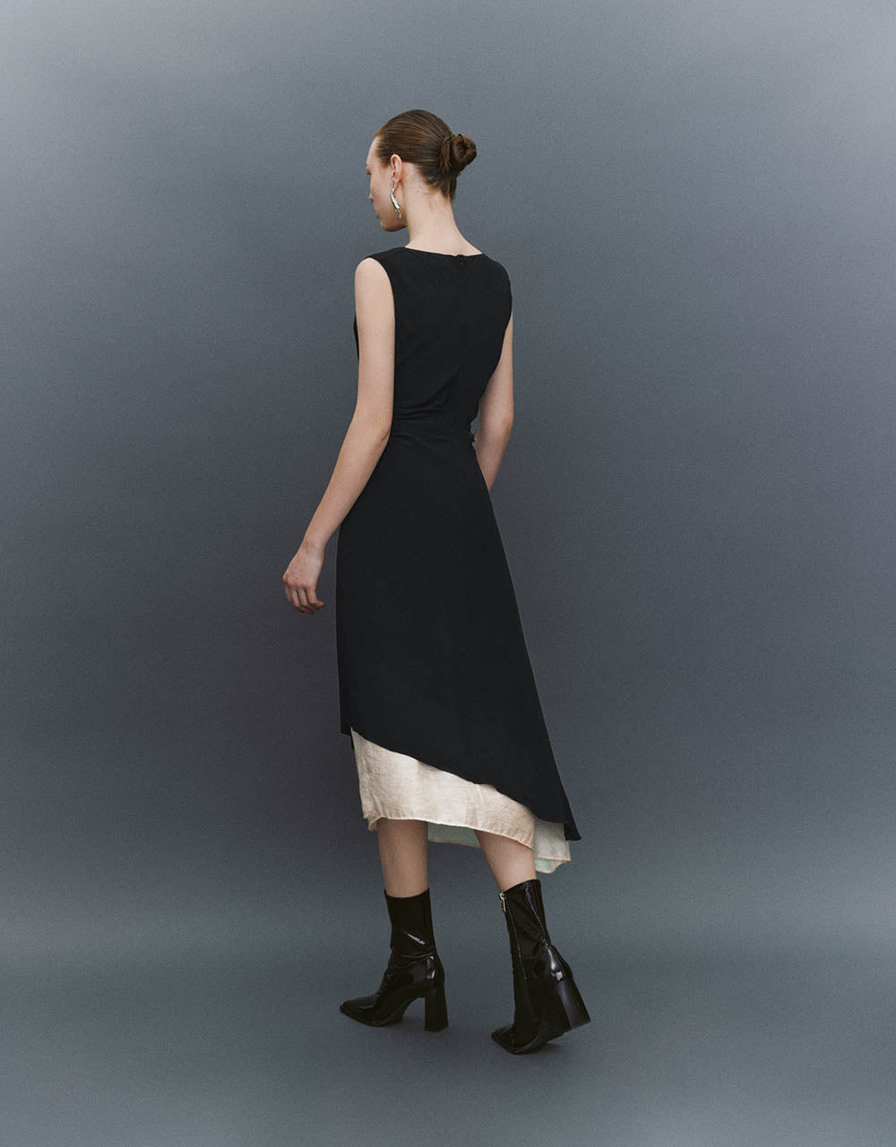 Asymmetric Sleeveless Cowl Neck A-Line Dress