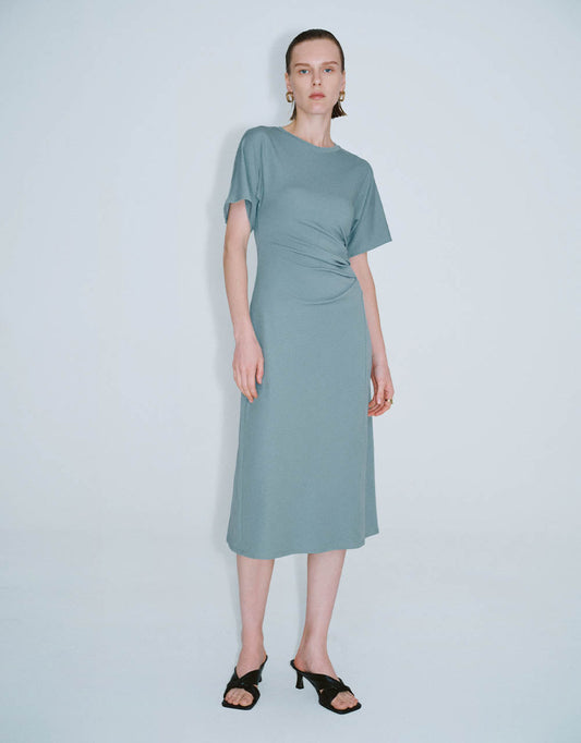 Ruched Crew Neck A-Line Dress