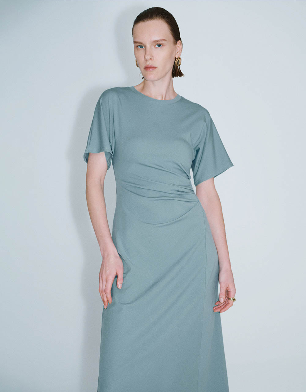 Ruched Crew Neck A-Line Dress