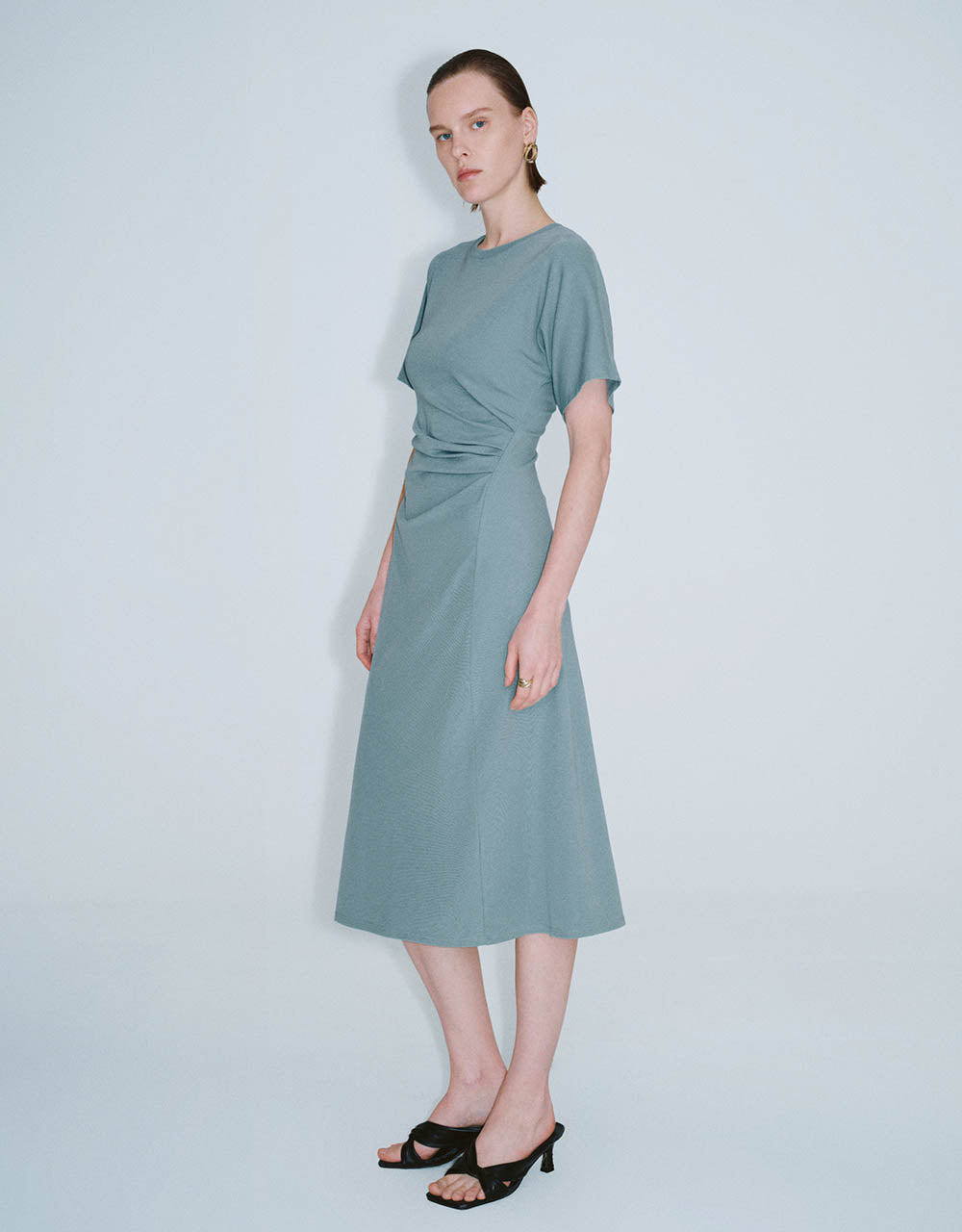 Ruched Crew Neck A-Line Dress