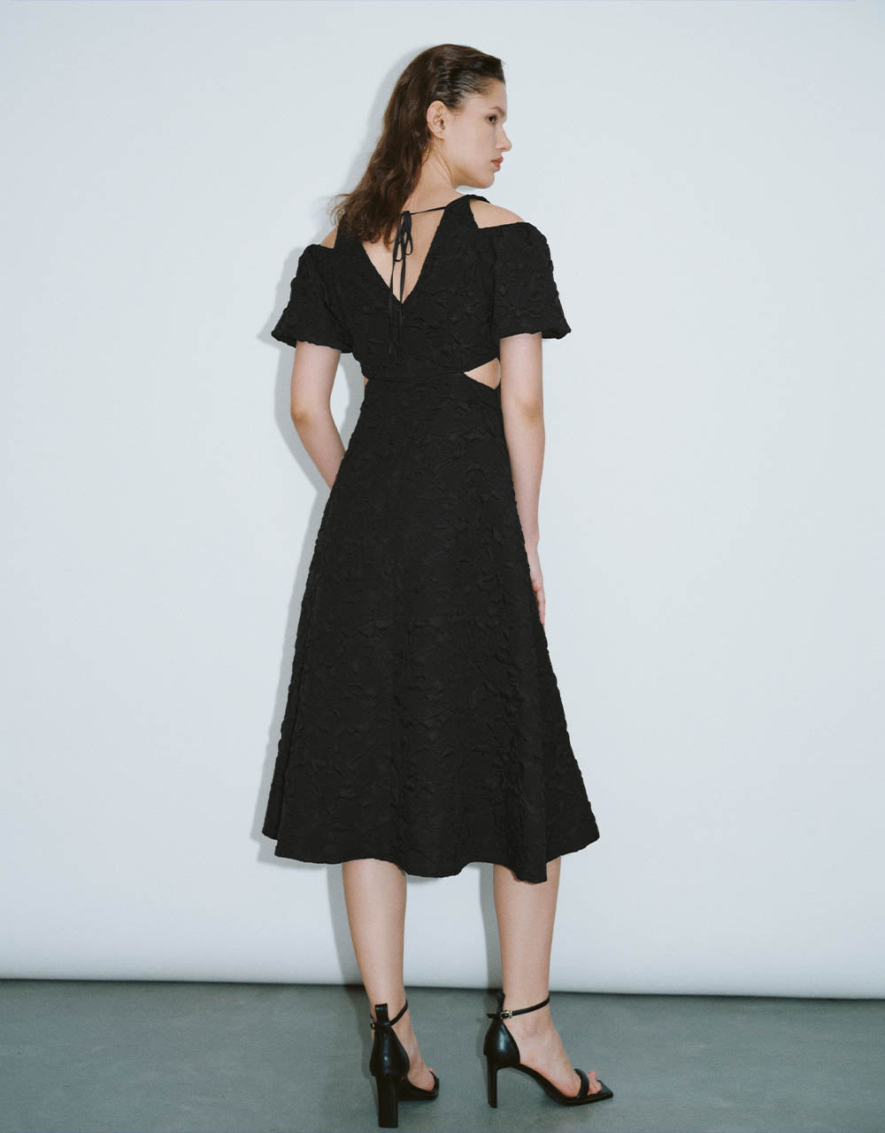 Embossed V-Neck A-Line Dress