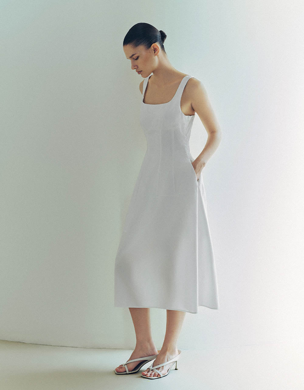 Sleeveless Square-cut Collar A-Line Dress