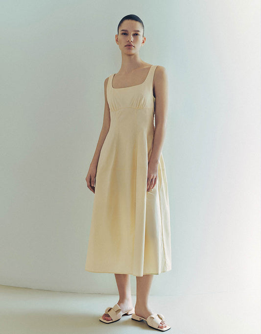 Sleeveless Square-cut Collar A-Line Dress