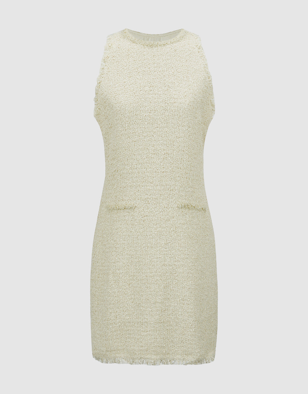 Sleeveless Raw Hem A-Line Tweed Dress