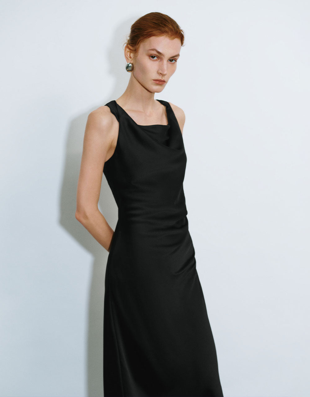 Sleeveless Cowl Neck A-Line Dress