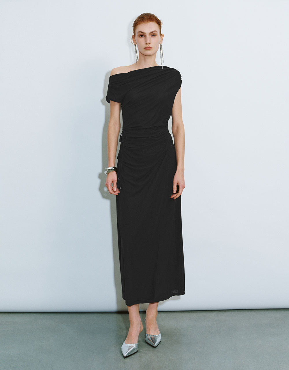 Ruched One Shoulder A-Line Dress