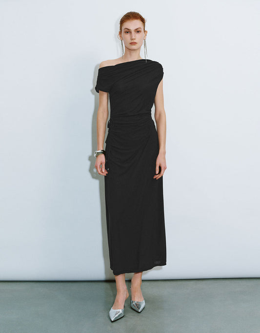 Ruched One Shoulder A-Line Dress