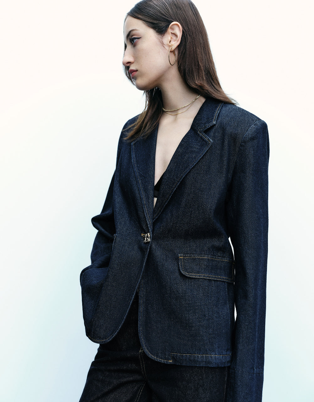 Notch Lapel Denim Blazer