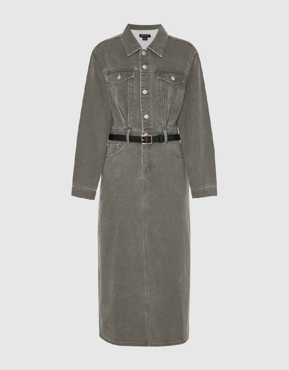 Lapel Denim Dress With Belt