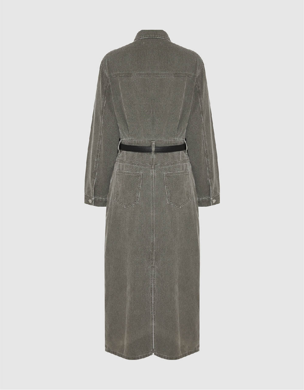 Lapel Denim Dress With Belt