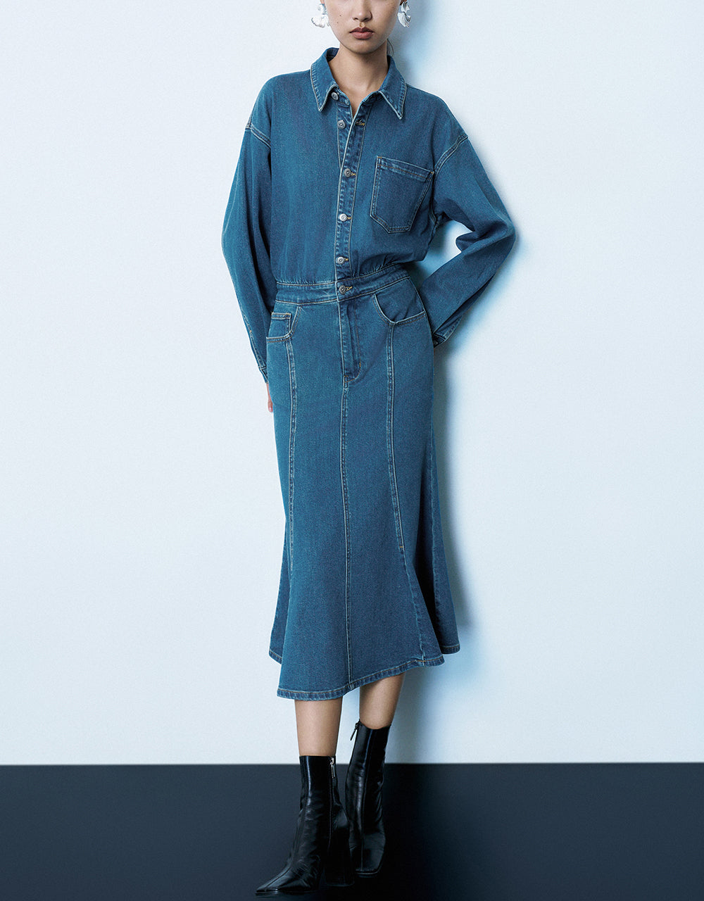 lapel denim dress Hduncf Women's Sleeveless Button Up Denim Dress Lapel V Neck Pockets Irregular High Low Hem Swing A Line Long Jeans Dress Blue L
