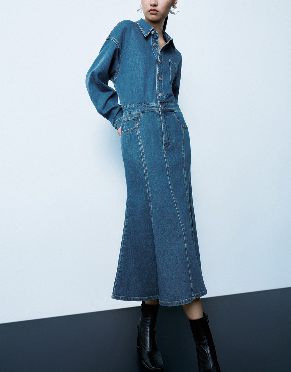 Lapel Denim Dress