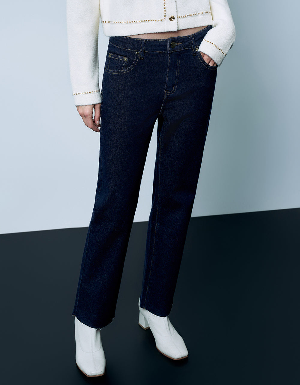 Raw Hem Straight Jeans