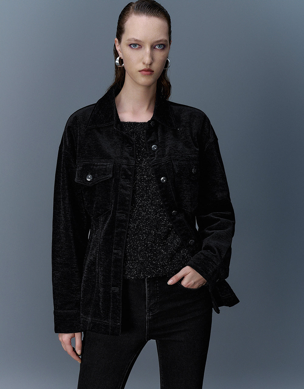 Drop Shoulder Sleeve Denim Jacket