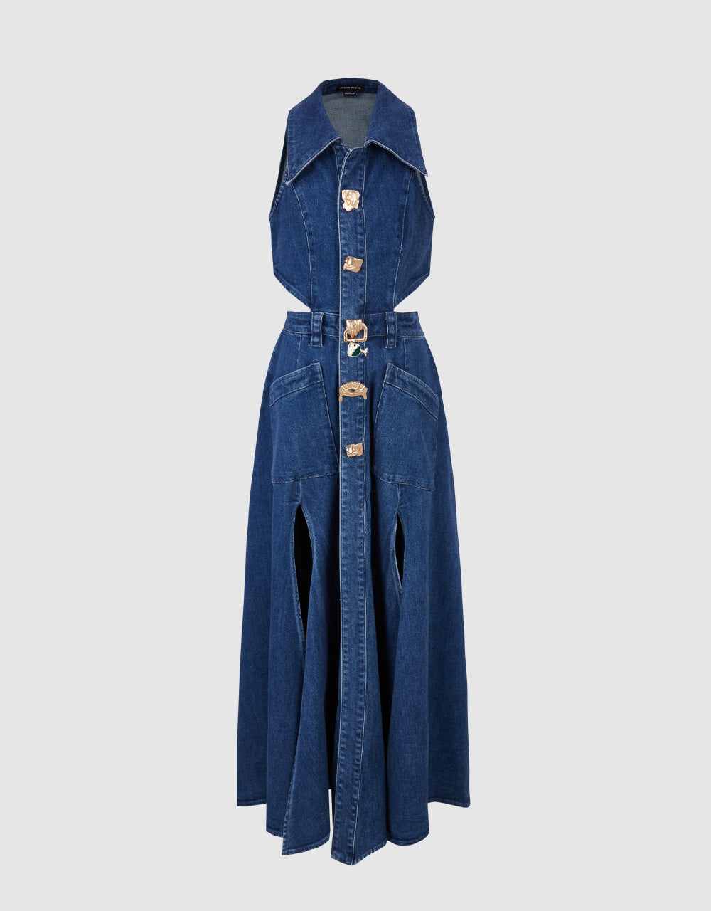 Cut-Out Sleeveless Lapel Denim Dress