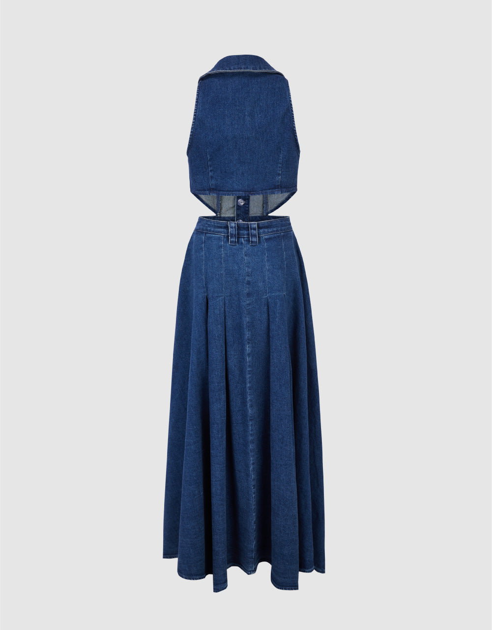 Cut-Out Sleeveless Lapel Denim Dress