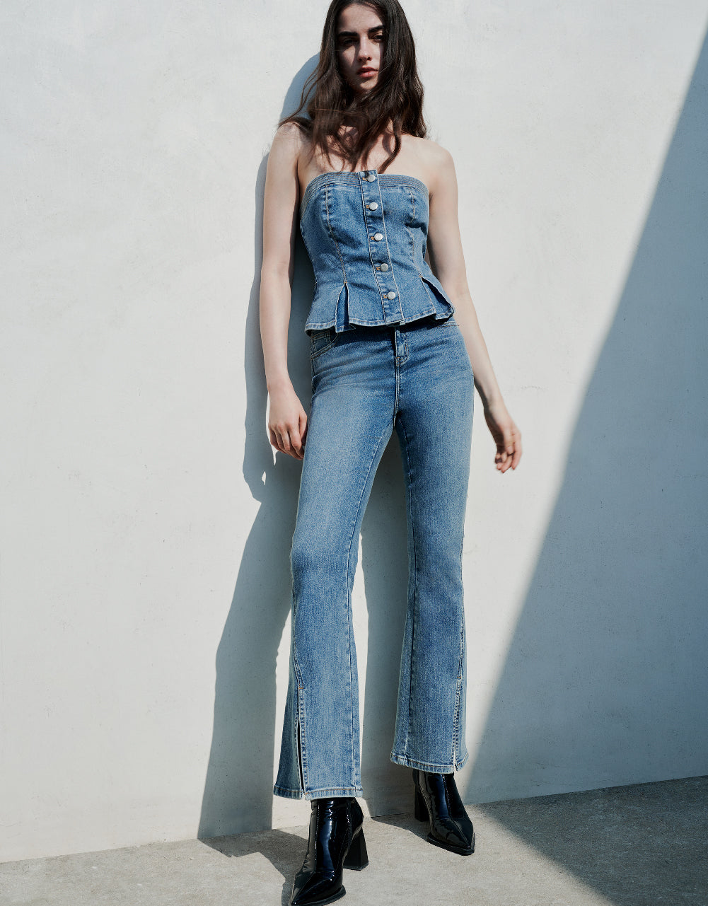 Button Up Denim Tube Top