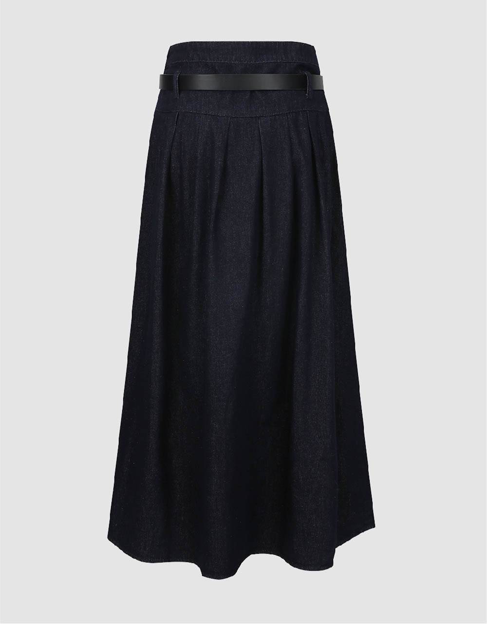 Midi A-Line Denim Skirt With Belt