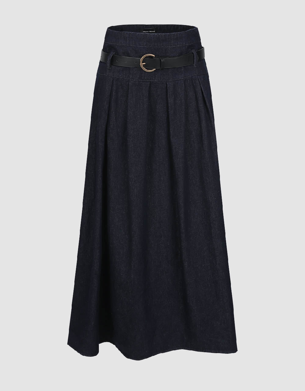 Midi A-Line Denim Skirt With Belt