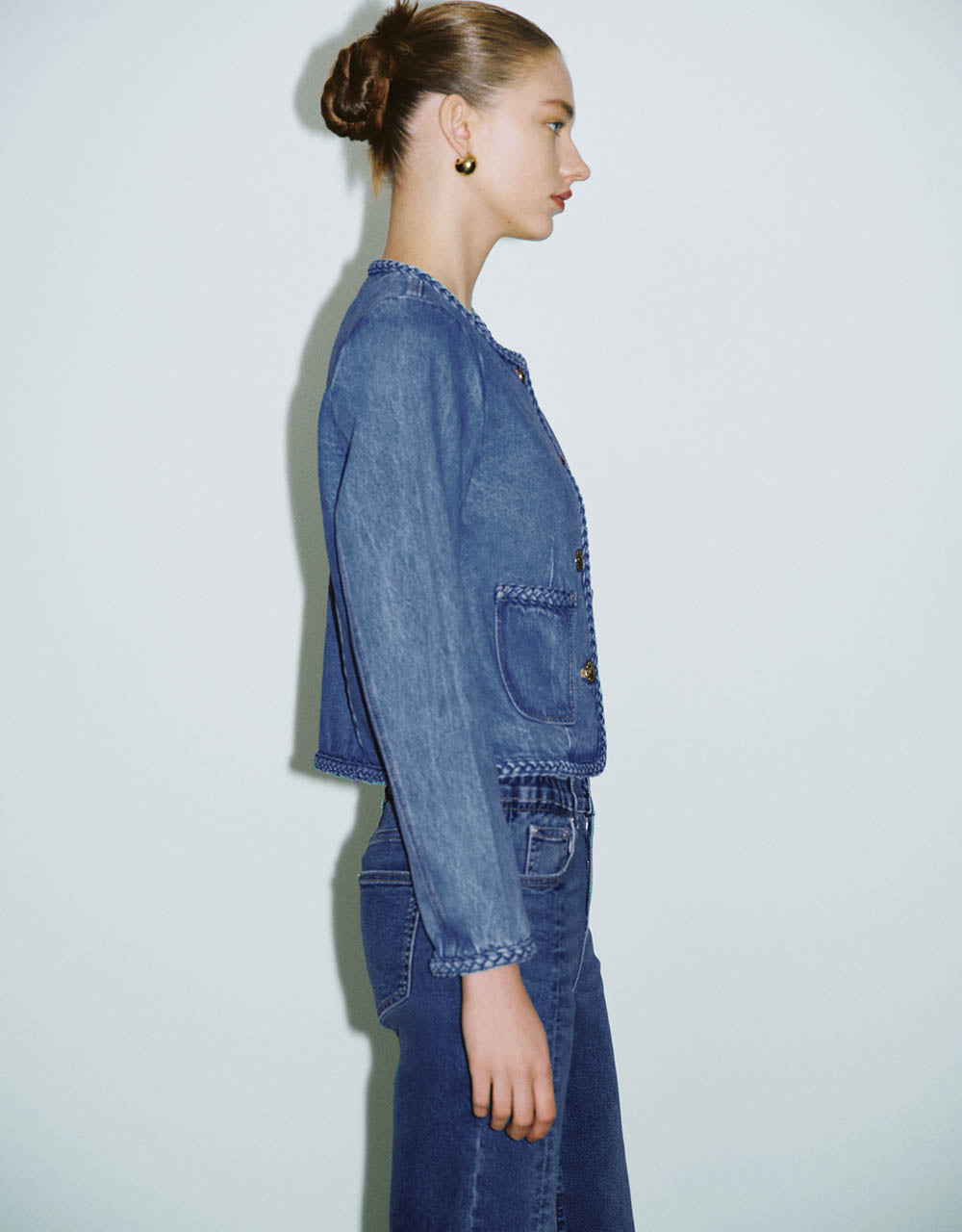 Crew Neck Denim Jacket