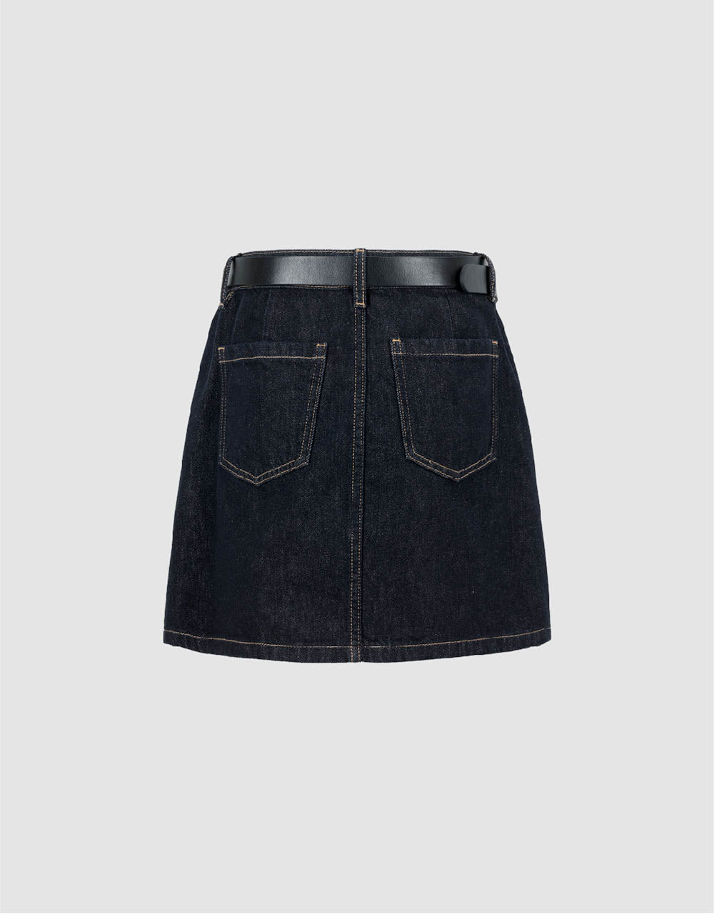 Mini A-Line Denim Skirt With Belt