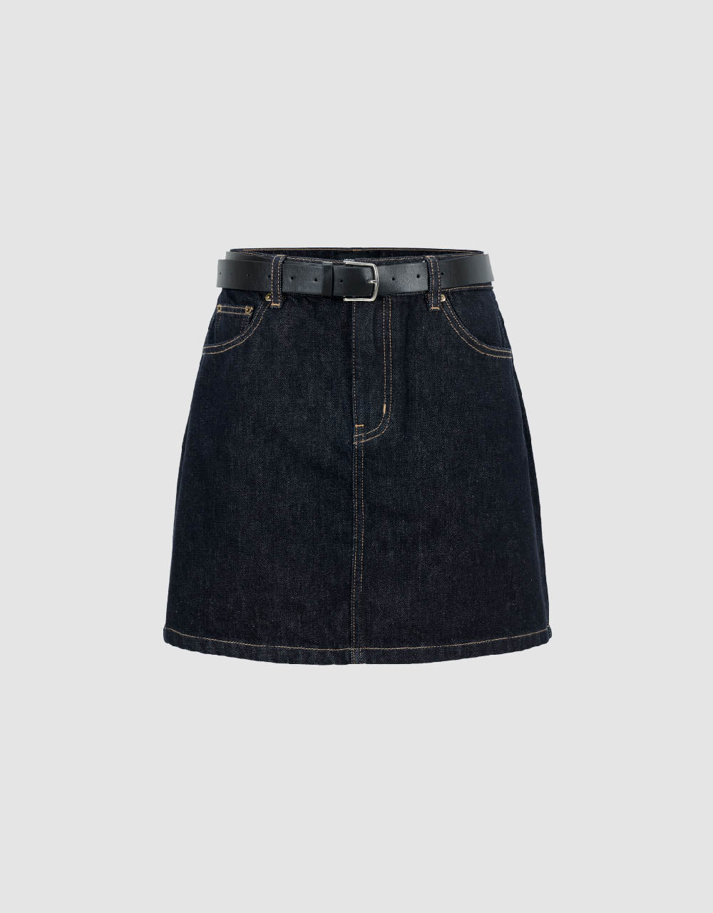 Mini A-Line Denim Skirt With Belt