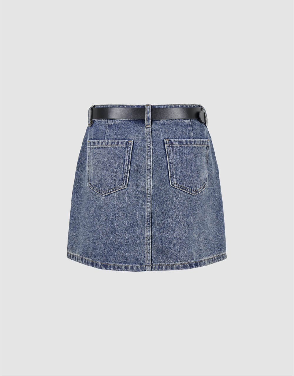 Mini A-Line Denim Skirt With Belt