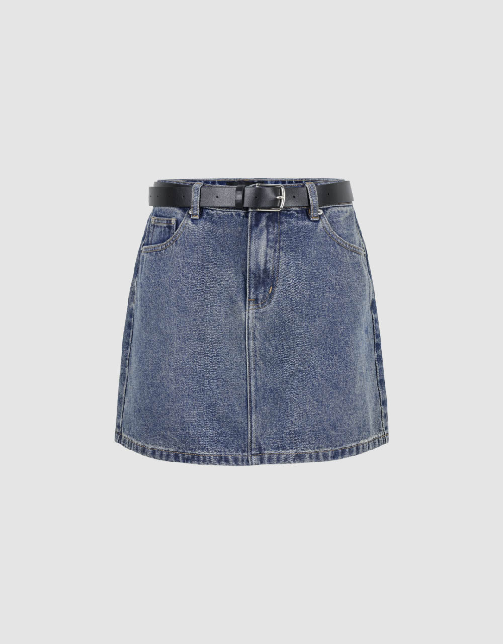 Mini A-Line Denim Skirt With Belt