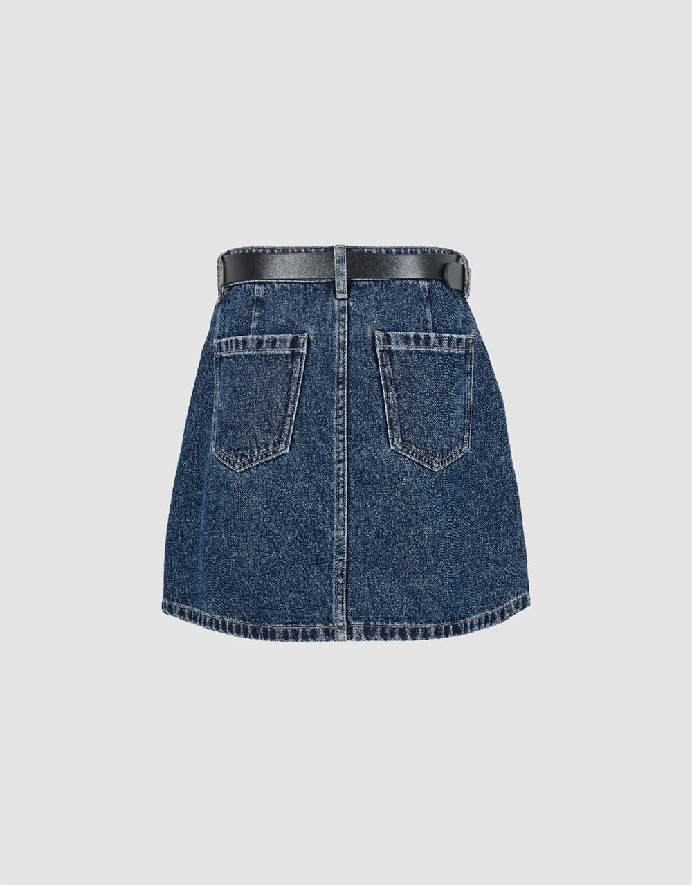 Mini A-Line Denim Skirt With Belt