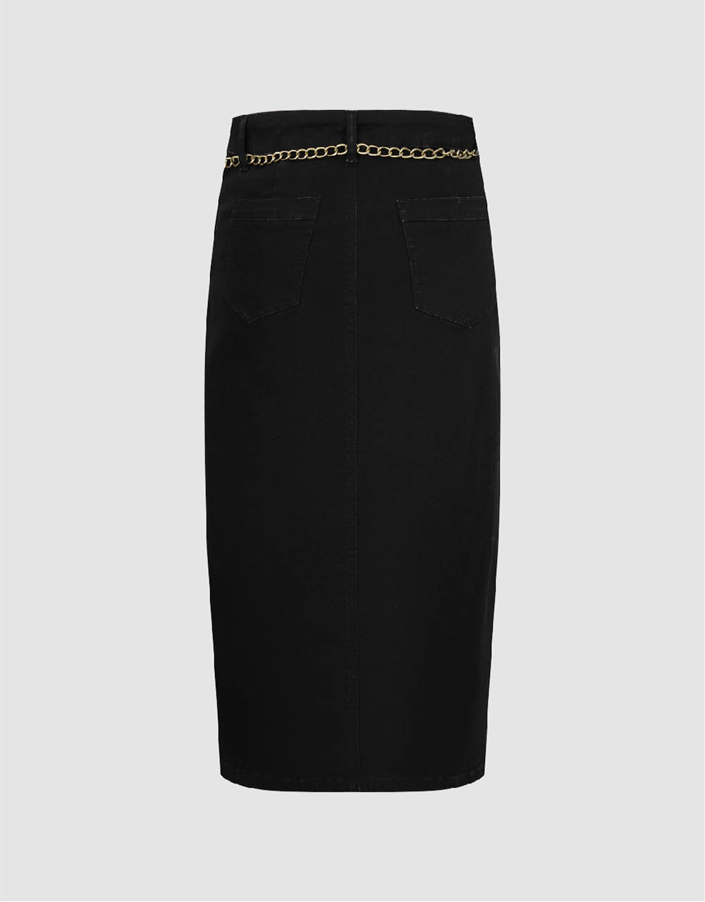 Midi Straight Denim Skirt With Chain