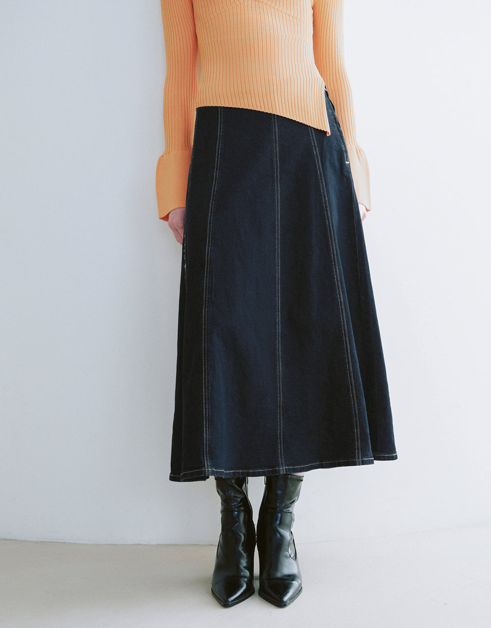 Midi A-Line Denim Skirt