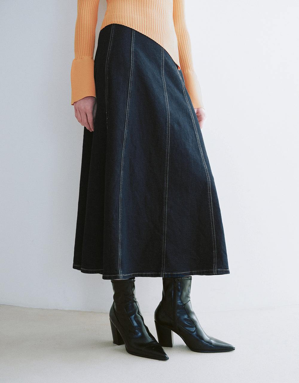 Midi A-Line Denim Skirt