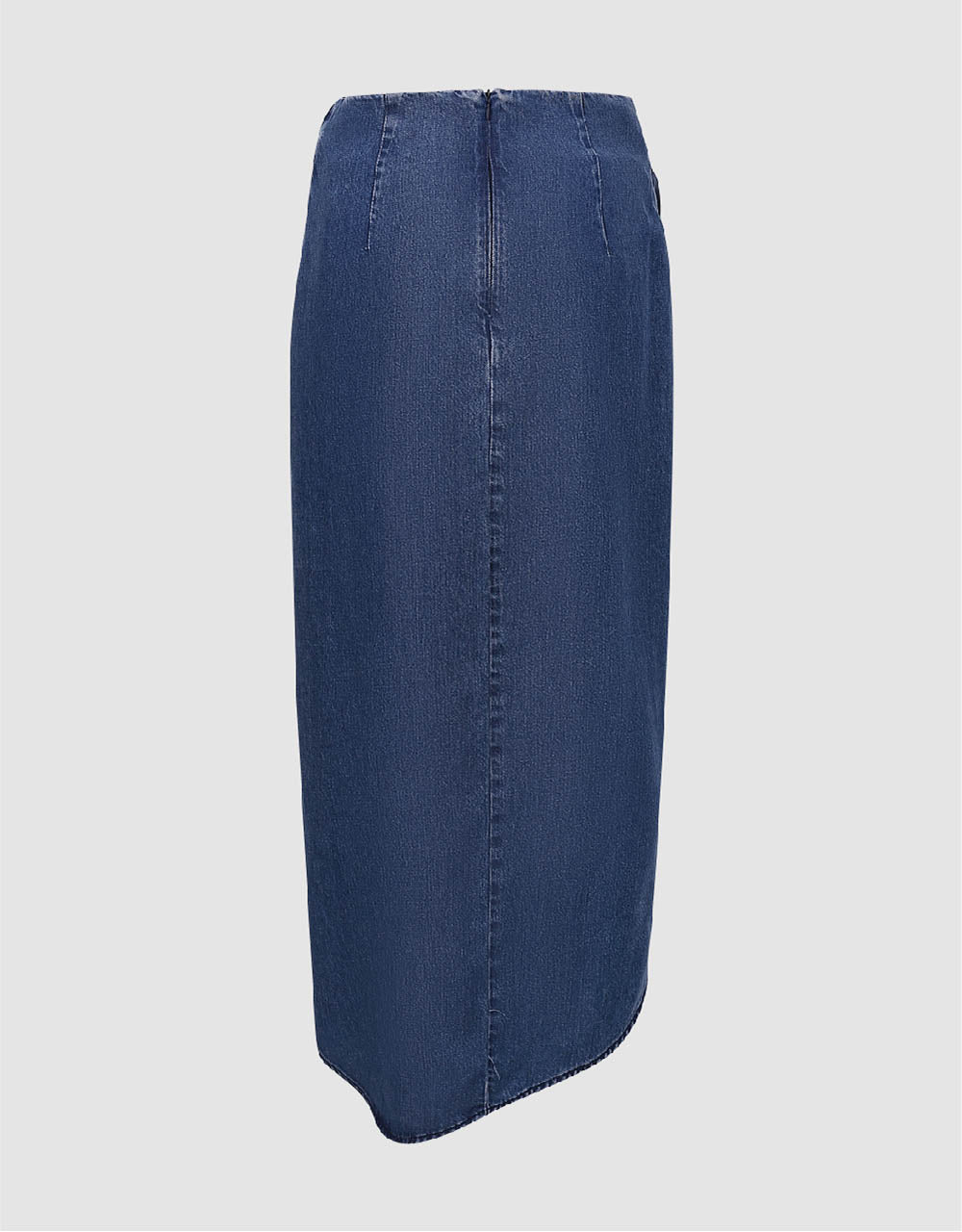 Wrapped Straight Midi Denim Skirt