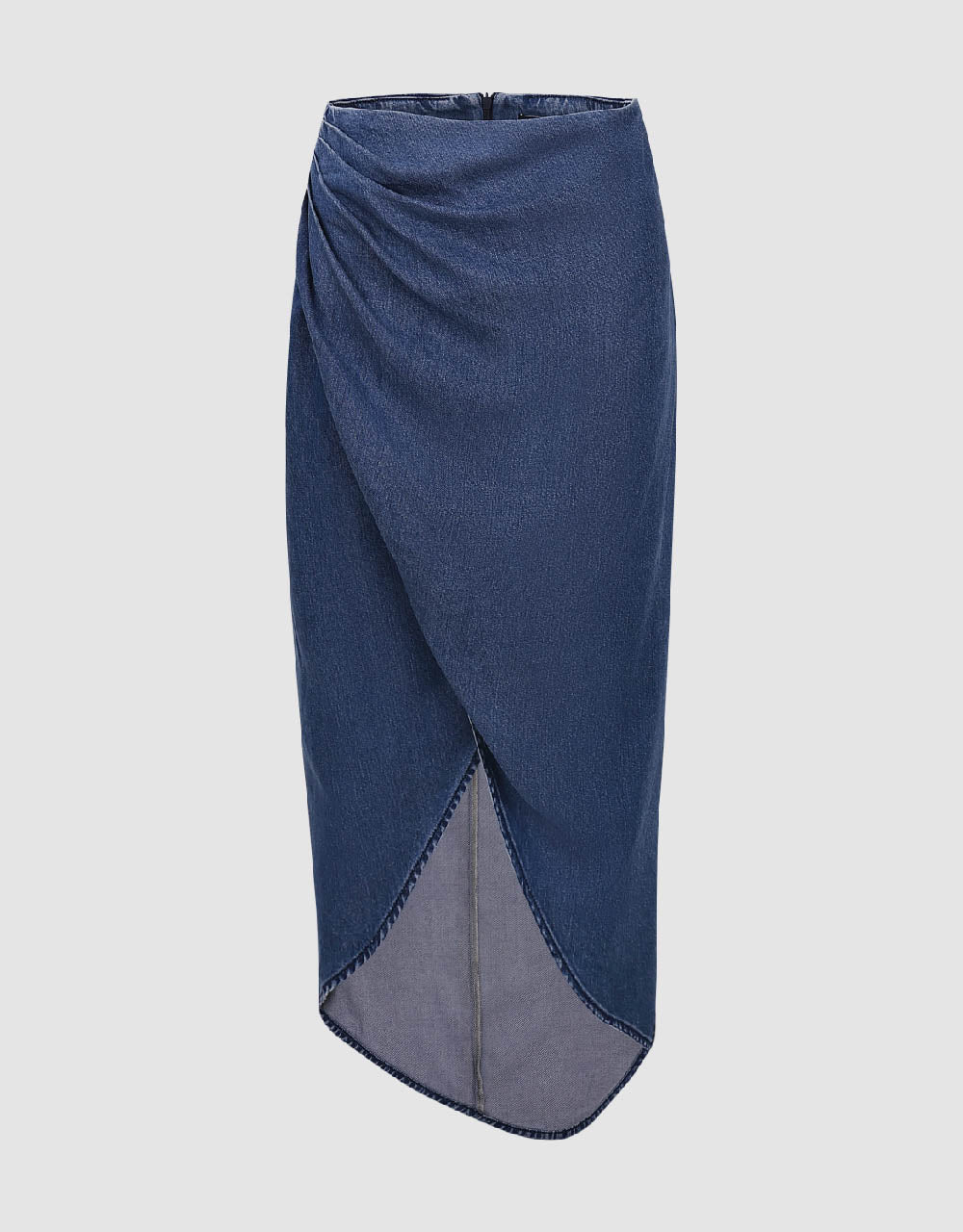 Wrapped Straight Midi Denim Skirt