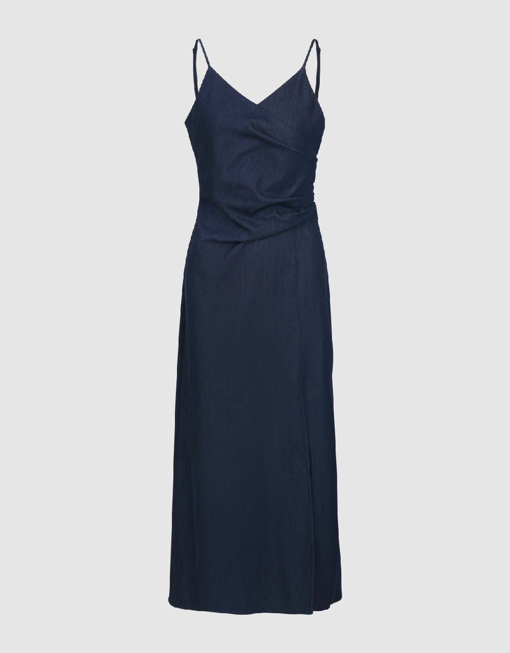 Ruched V-Neck Denim Cami Dress