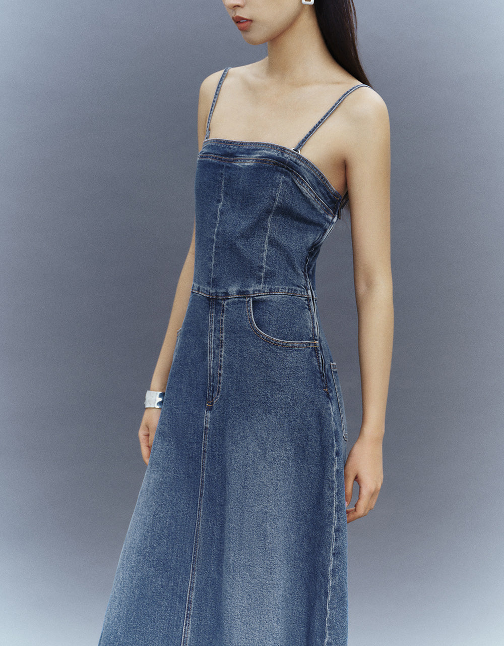 Skinny Off-Shoulder Denim Cami Dress