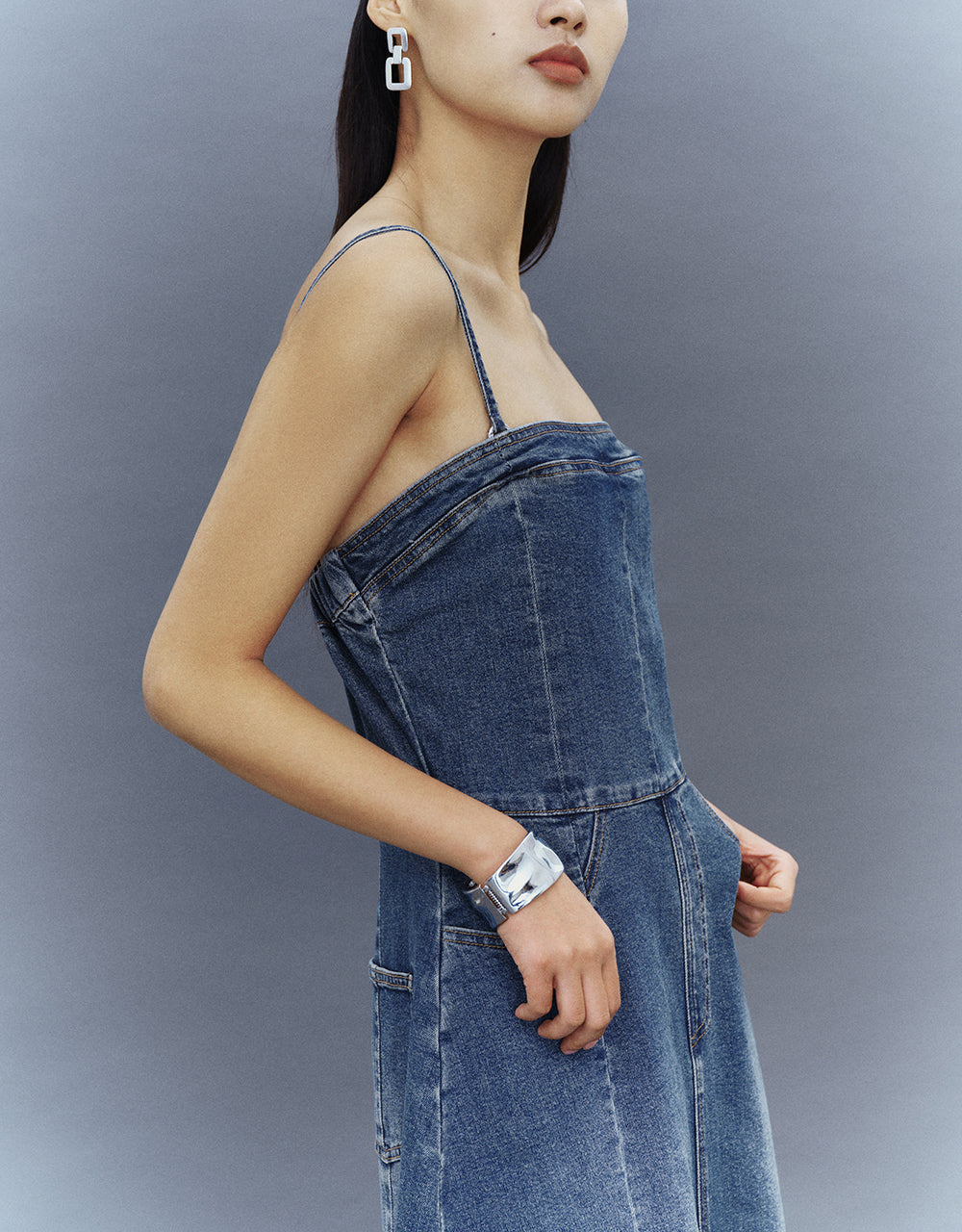 Skinny Off-Shoulder Denim Cami Dress