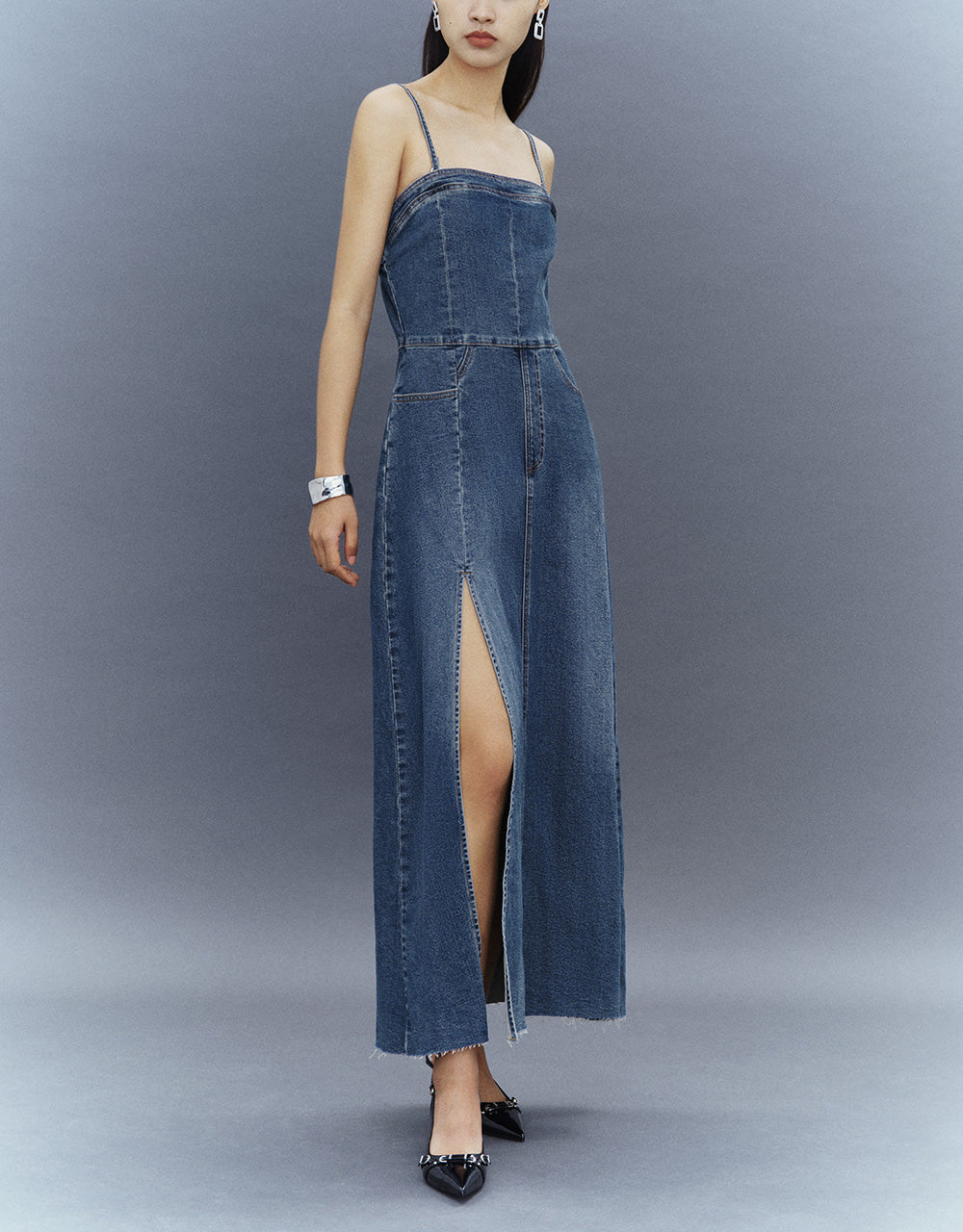 Skinny Off-Shoulder Denim Cami Dress