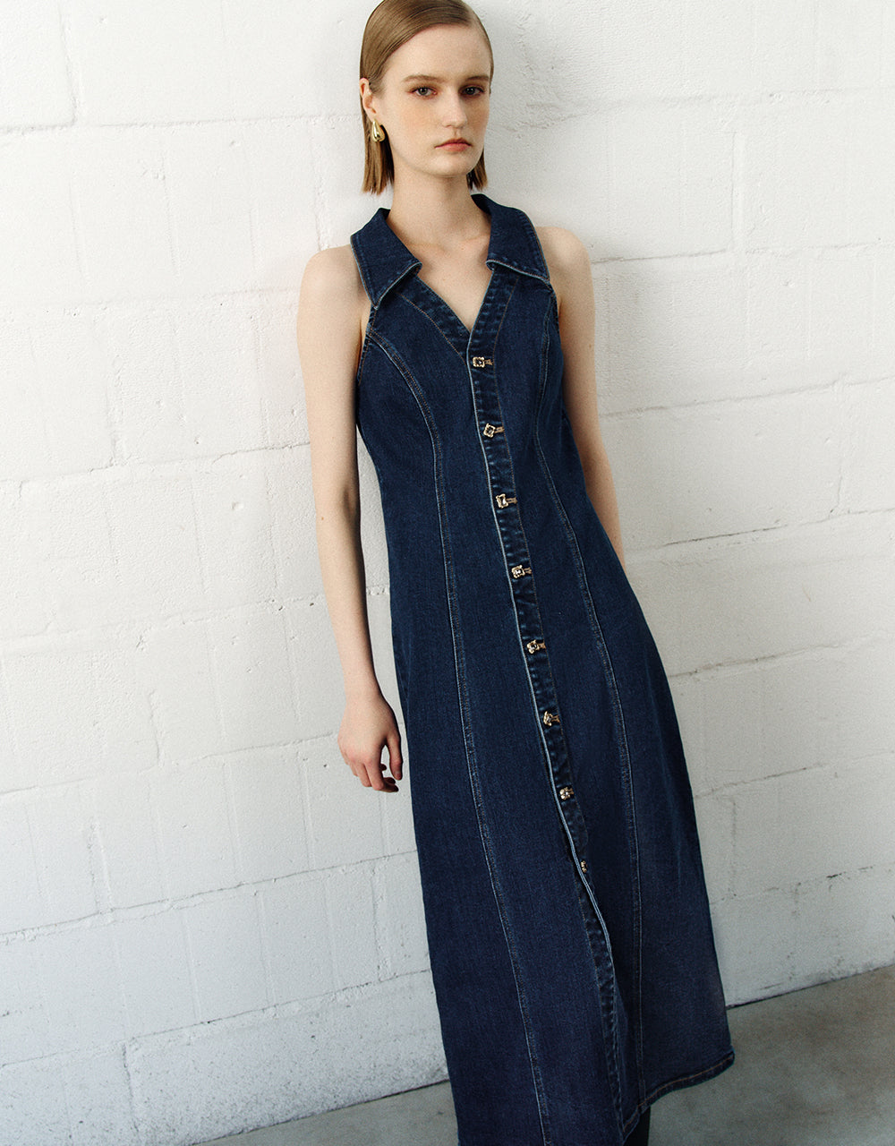 Sleeveless Lapel Denim Dress