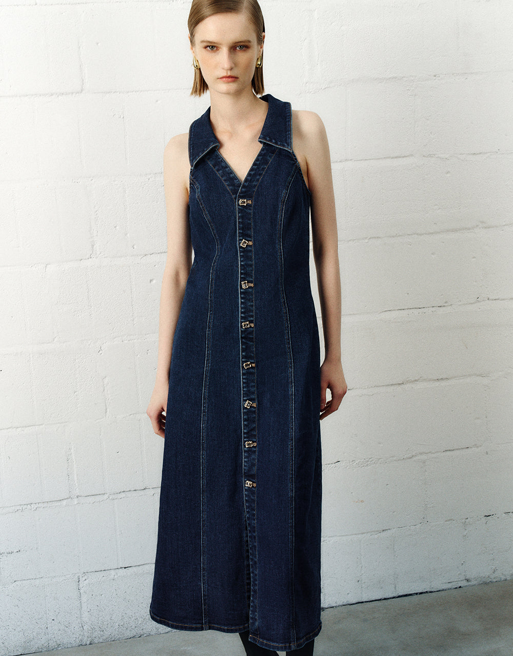 Sleeveless Lapel Denim Dress