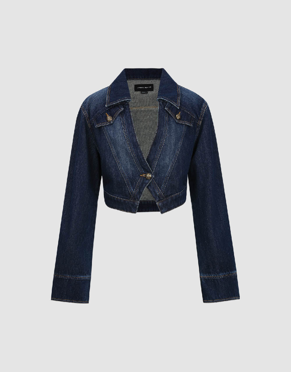 Cropped One Button Denim Jacket