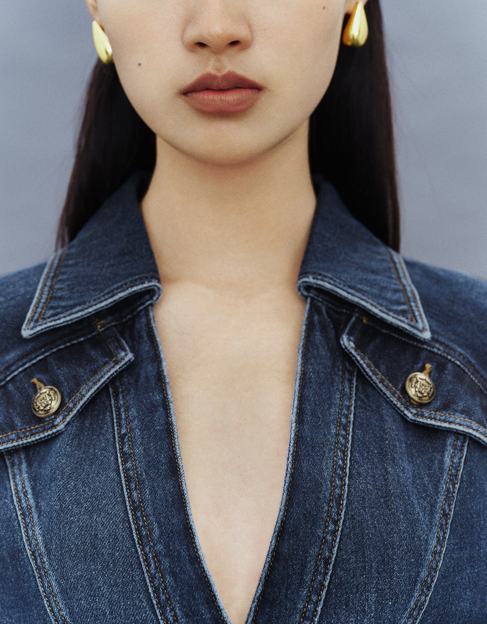 Cropped One Button Denim Jacket