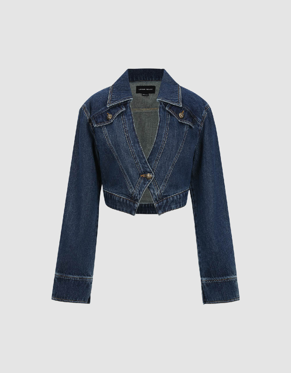 Cropped One Button Denim Jacket